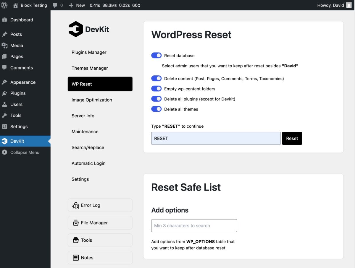 Devkit pro site reset screen