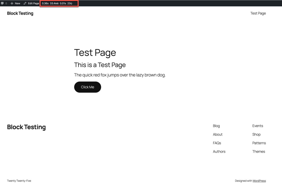 Test page on the frontend